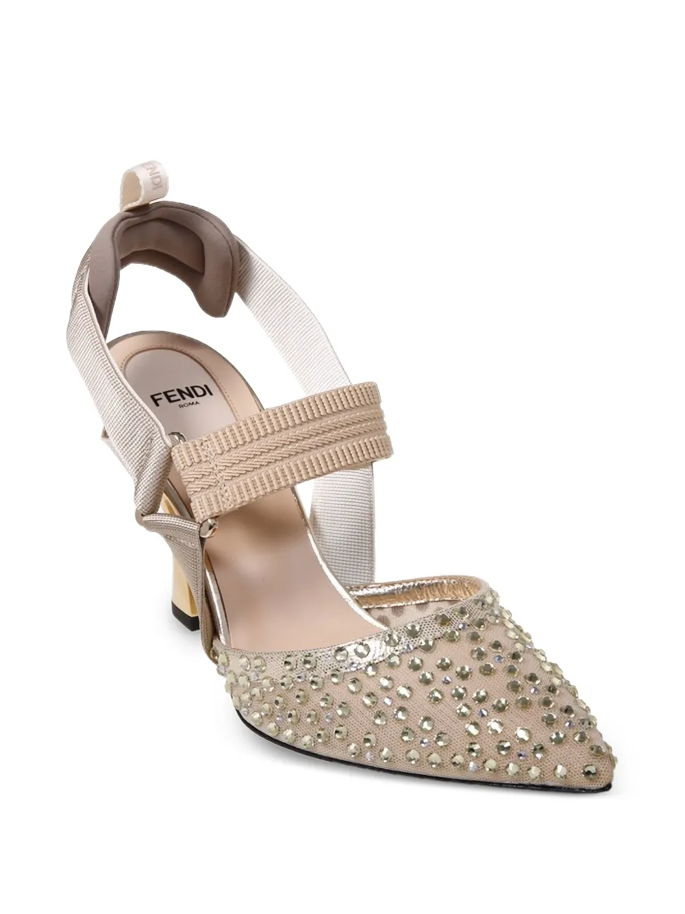 FENDI Colibrì crystal-embellished heeled pumps Beige