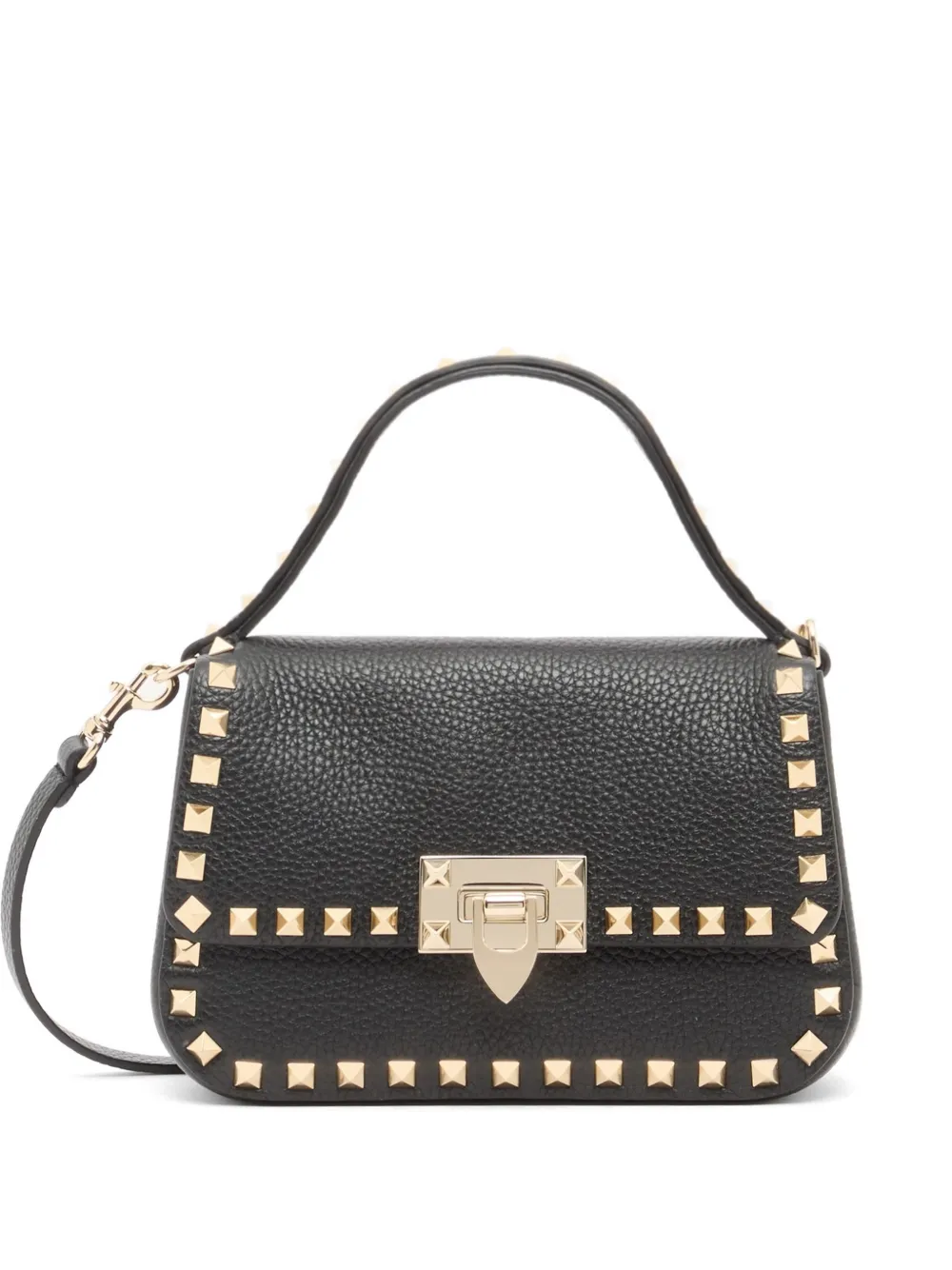 Valentino Garavani Borsa a mano Rockstud piccola in pelle di vitello zigrinata - Nero