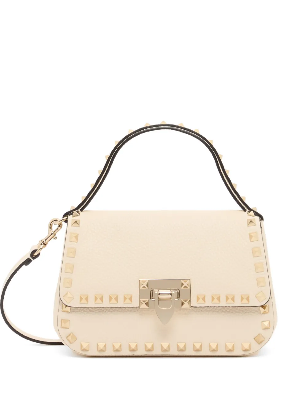 Valentino Garavani Borsa a mano Rockstud piccola in pelle di vitello zigrinata - Toni neutri