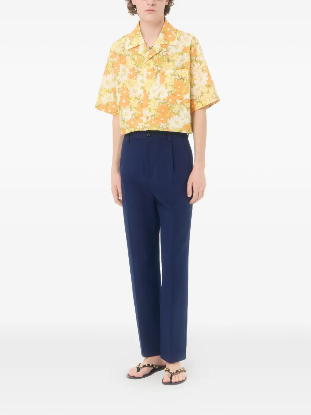 Valentino Garavani Katoenen bowlingshirt met Papier Floral-print Geel