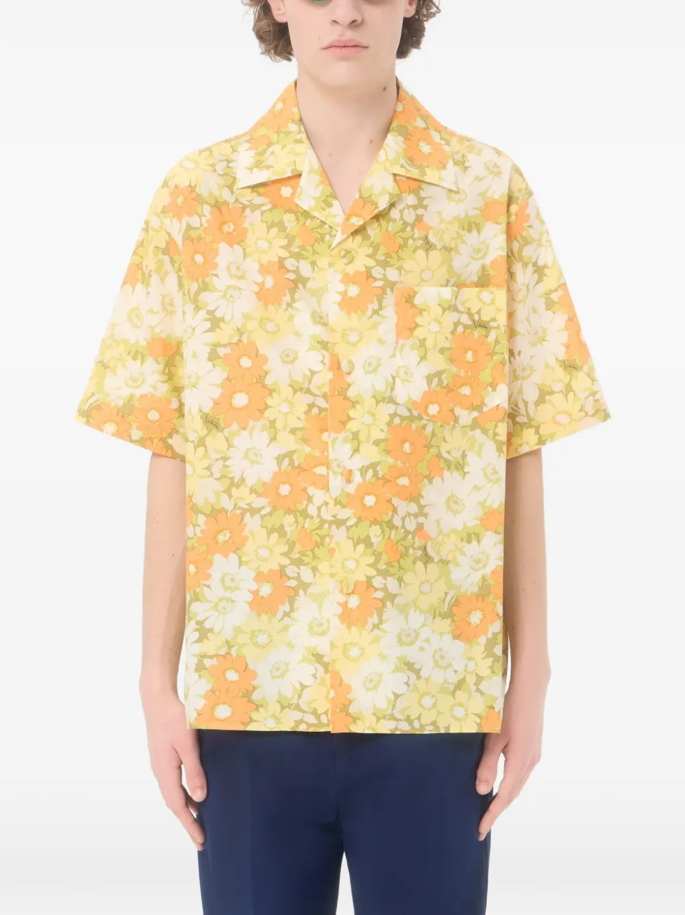 Valentino Garavani Katoenen bowlingshirt met Papier Floral-print Geel