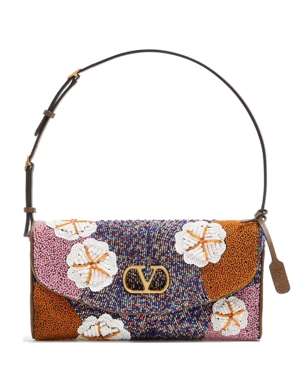 Valentino Garavani Borsa a spalla DeVain piccola con ricamo - Blu