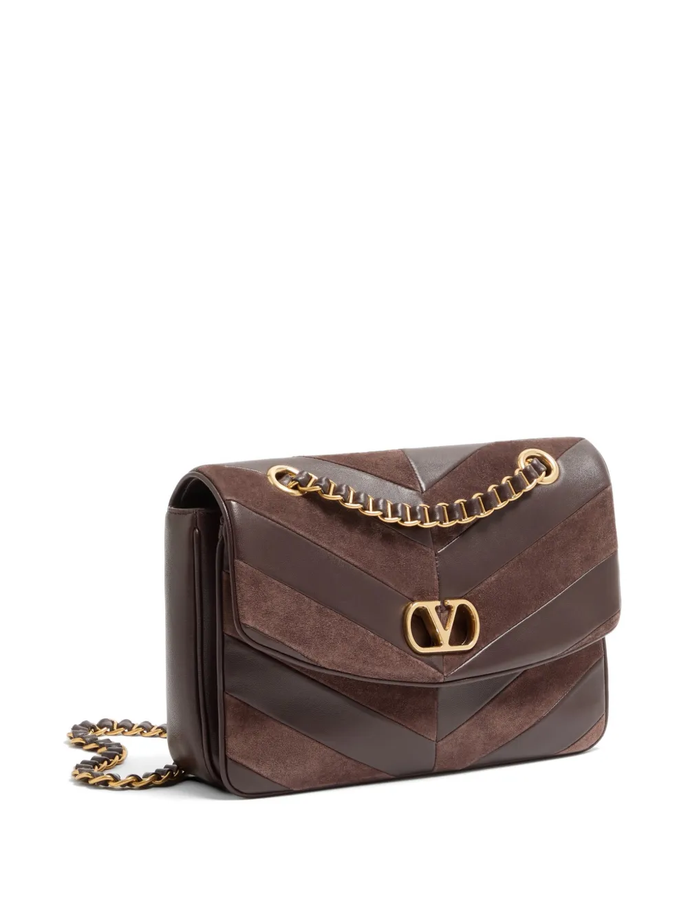 Valentino Garavani Djuna medium suède en nappa tas met chevron patroon Bruin