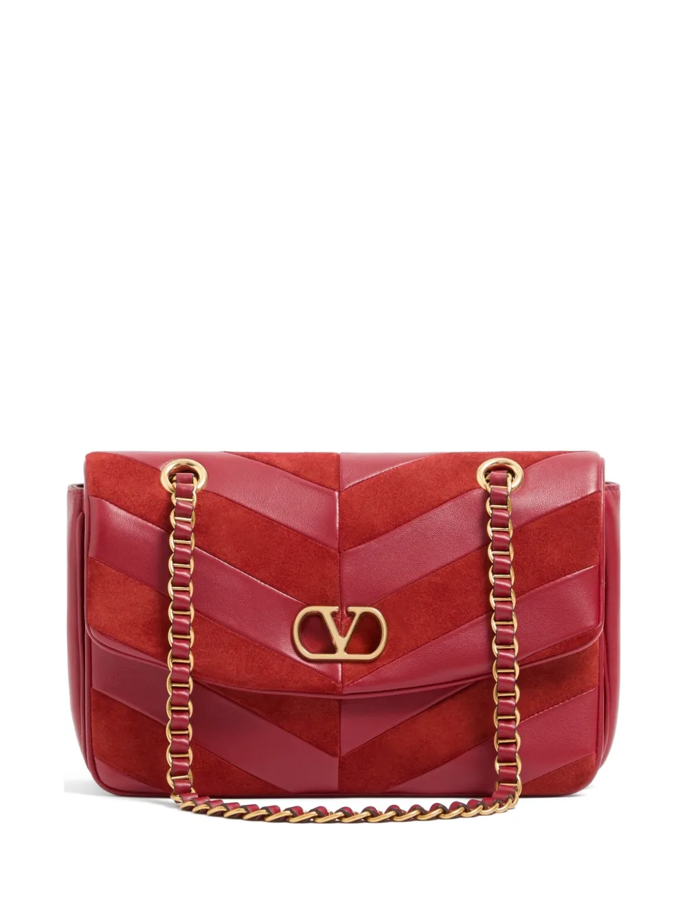 Valentino Garavani Djuna medium chain bag in suede and nappa with chevron pattern - Rosso