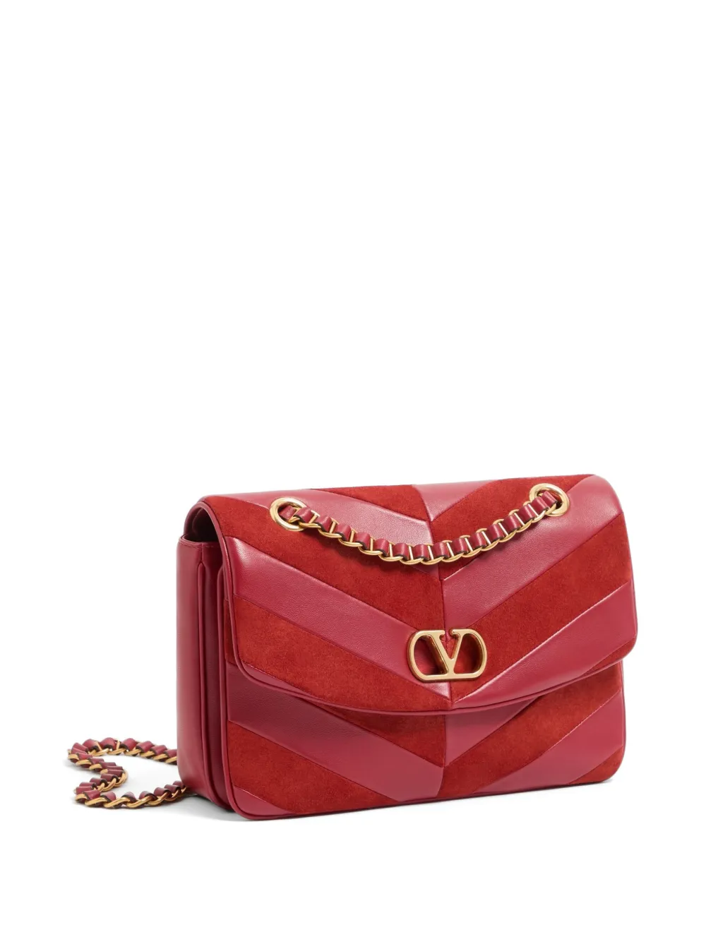 Valentino Garavani Djuna medium suède en nappa tas met chevron patroon Rood