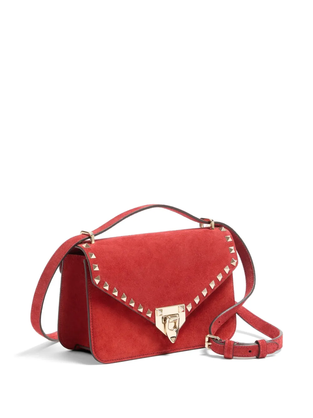 Valentino Garavani Rockstud kleine suède schoudertas Rood