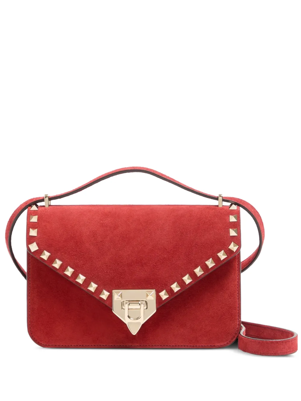 Valentino Garavani Rockstud small suede crossbody bag - Rosso