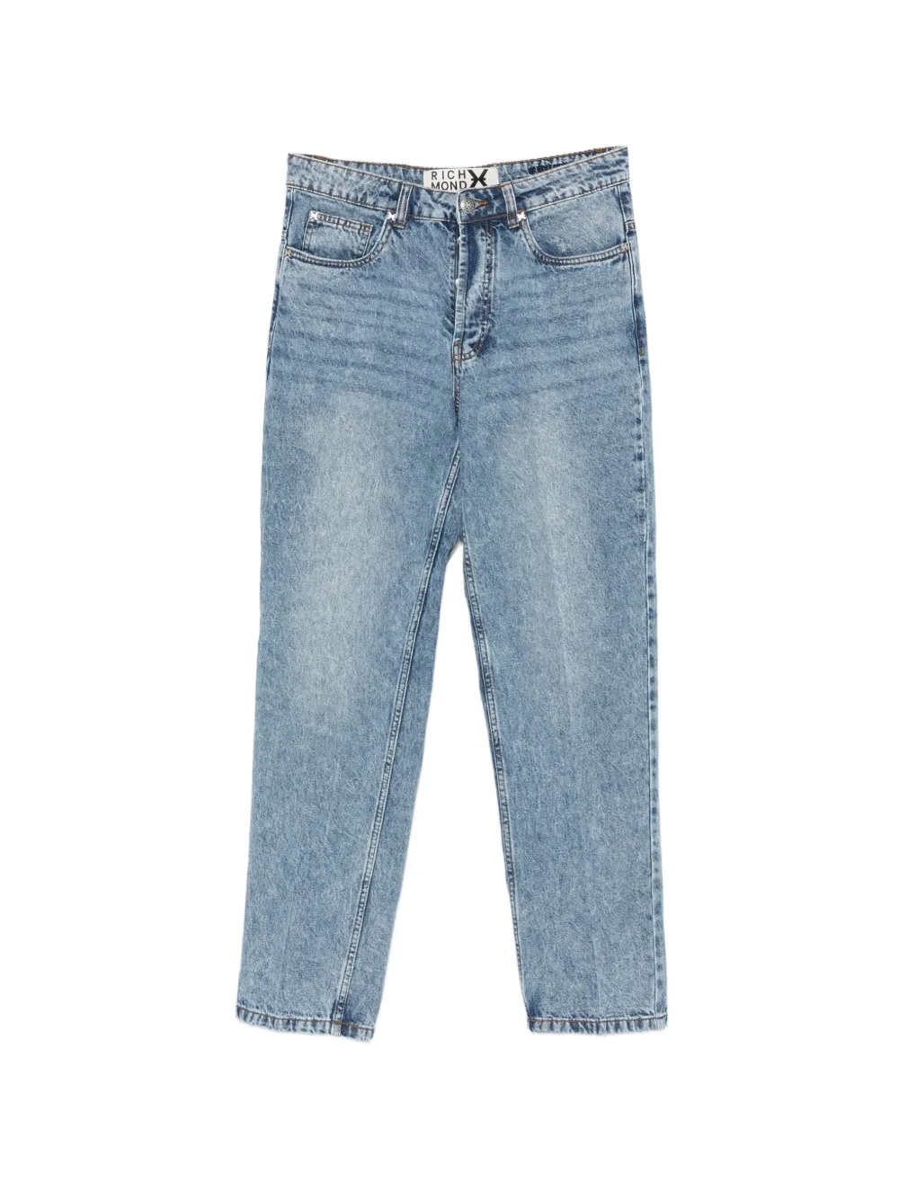 John Richmond logo-embroidered acid-wash jeans - Blu