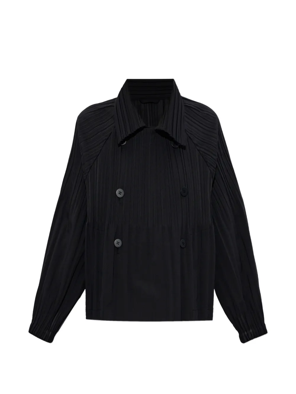 Issey Miyake Double-breasted Pleated Jacket In Black
