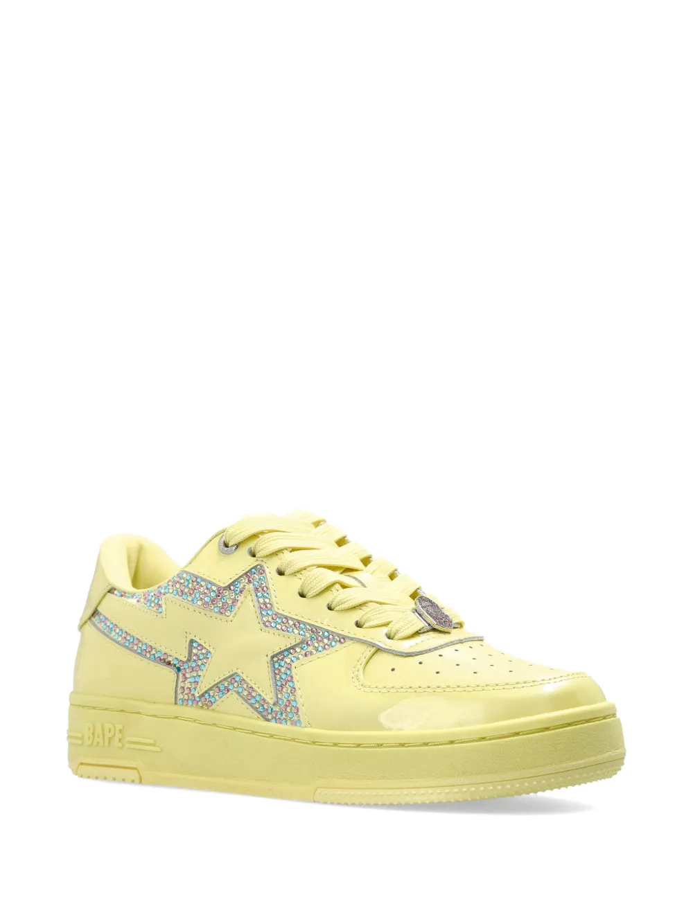 A BATHING APE Bape Sta crystal-embellished leather sneakers Geel