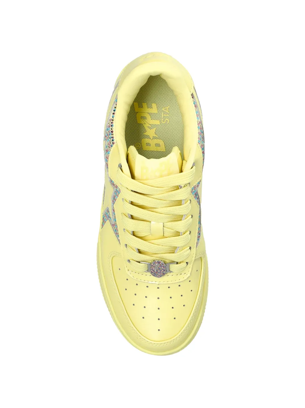 A BATHING APE Bape Sta crystal-embellished leather sneakers Geel