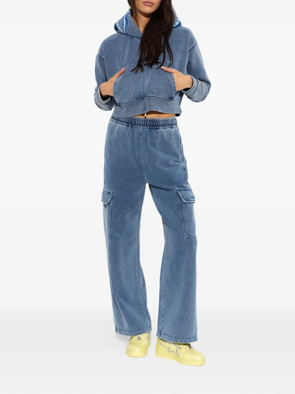 A BATHING APE Bape Sta crystal-embellished leather sneakers Geel