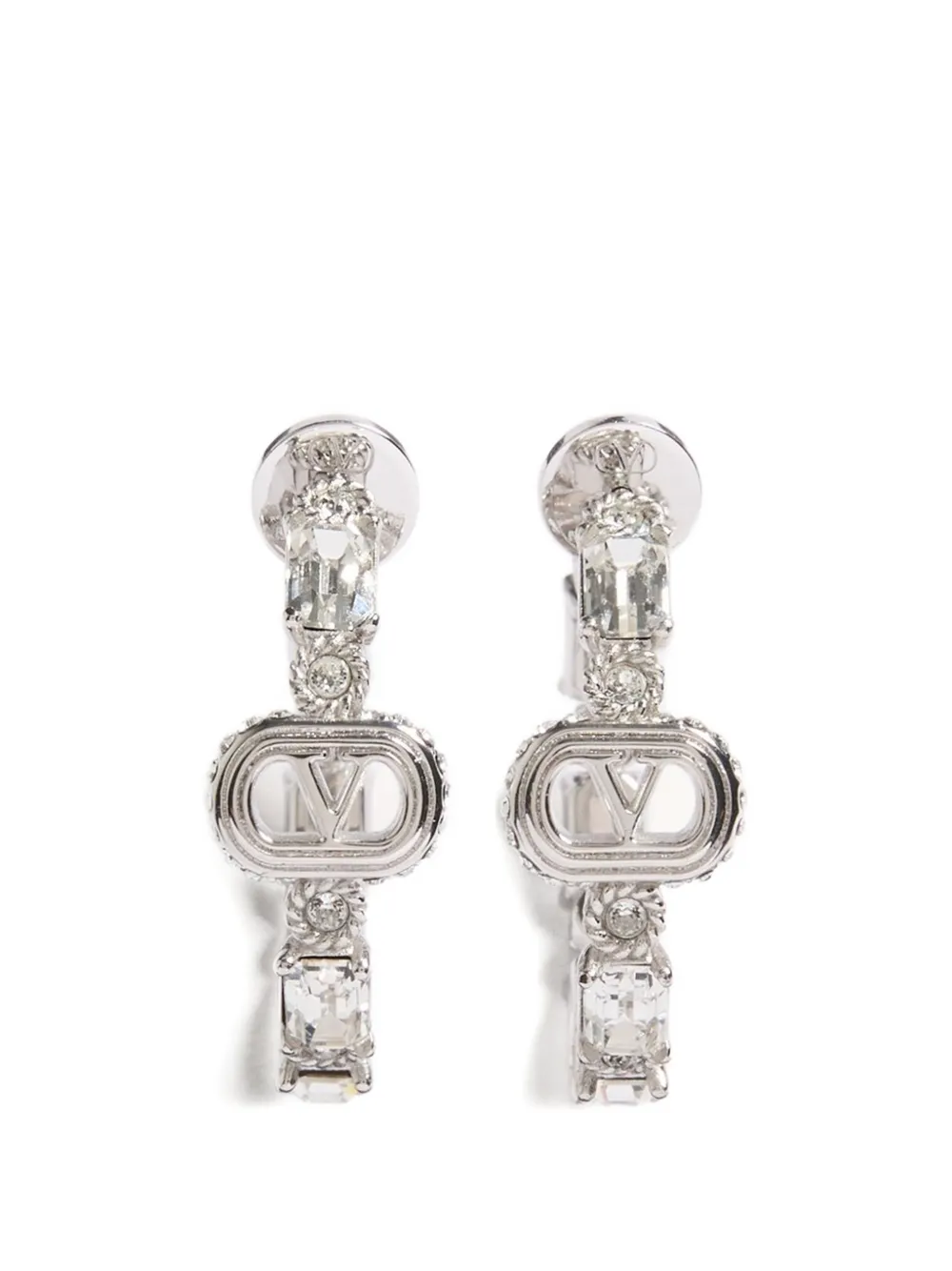 Valentino Garavani Oval metal earrings with Swarovski® crystals - Silber