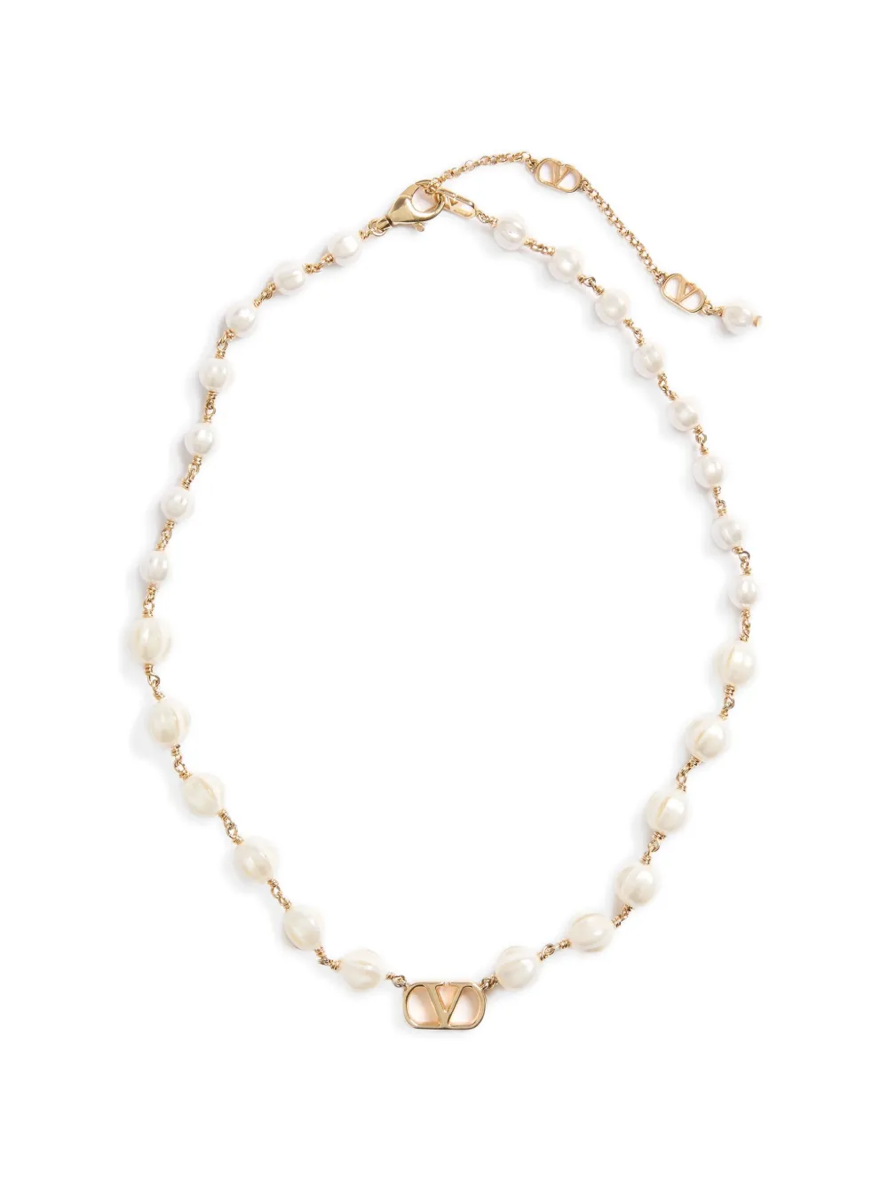 Valentino Garavani Vlogo Signature necklace in metal and glass beads - Gold