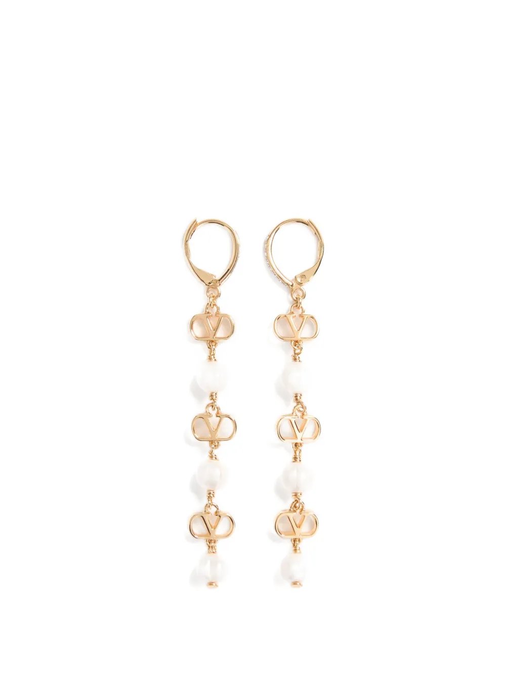 Valentino Garavani Vlogo Signature earrings in metal, glass beads, and Swarovski® crystals - Oro