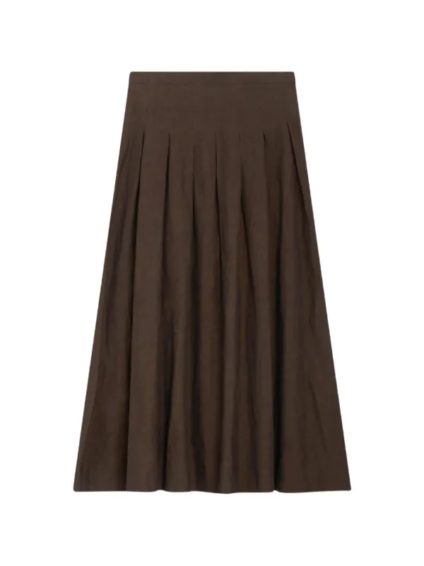 PT Torino Mirna Knife-pleat High-waisted Midi Skirt in Brown
