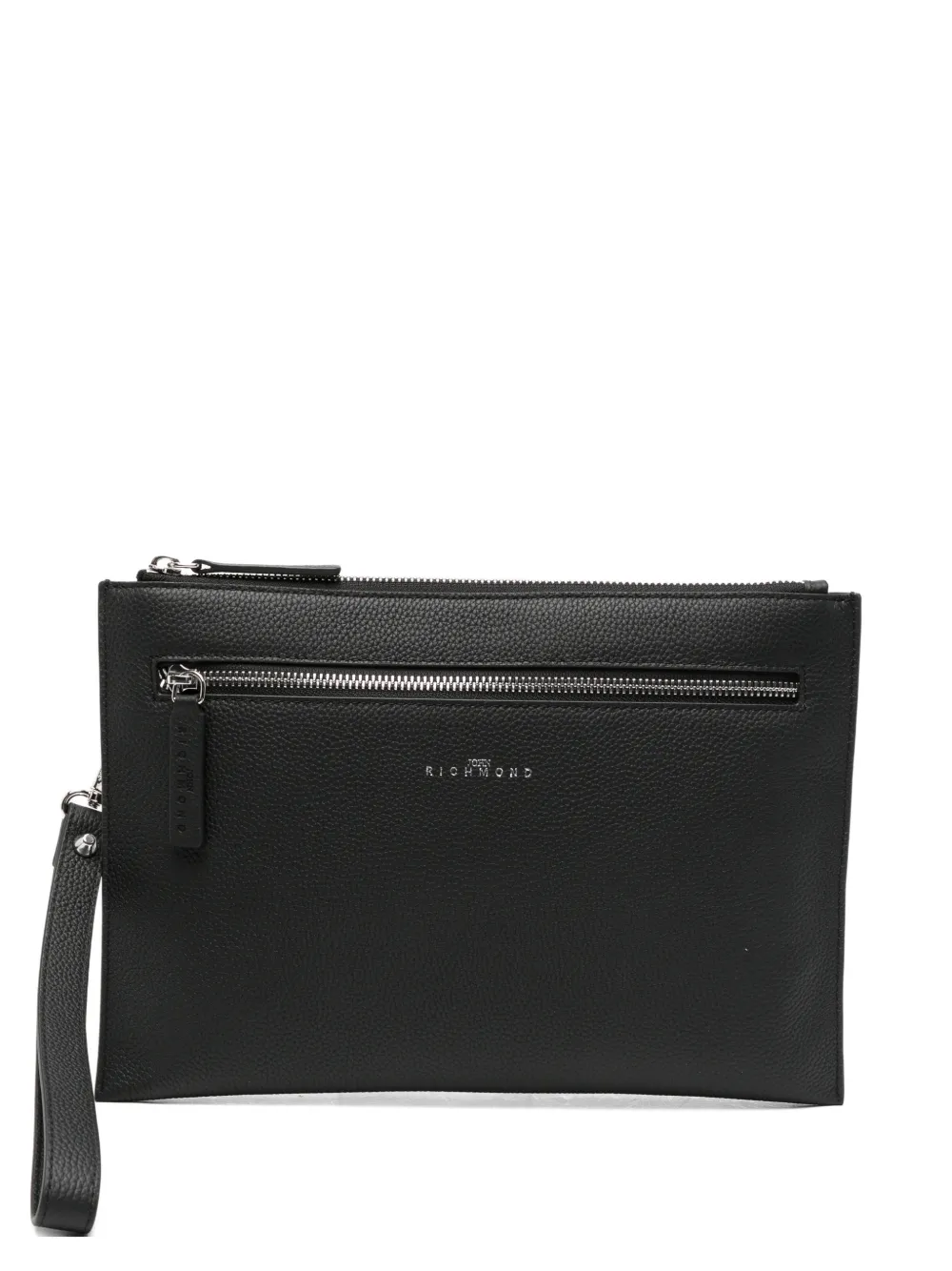 John Richmond logo-plaque pebbled clutch bag - Nero
