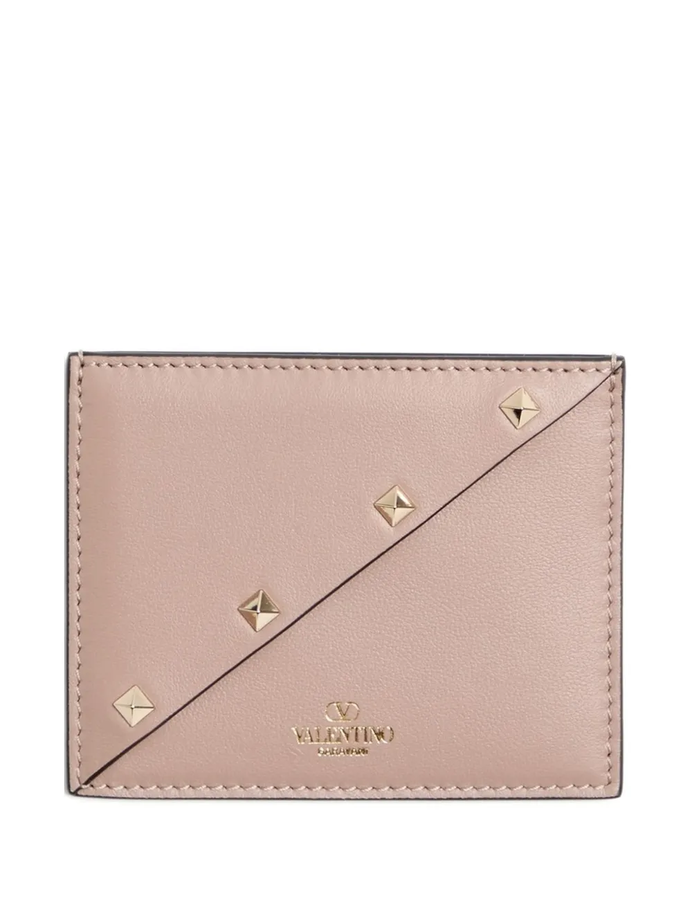 Valentino Garavani Portacarte Rockstud Wispy in pelle di vitello - Rosa