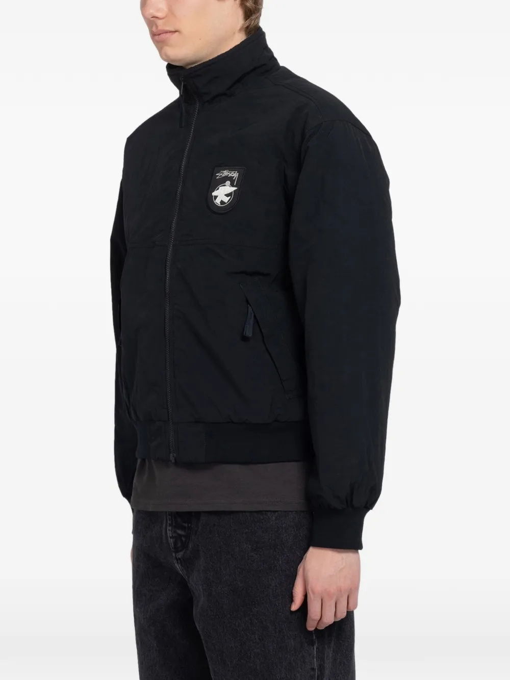 Stüssy Fleece gevoerd jack met logopatch Zwart