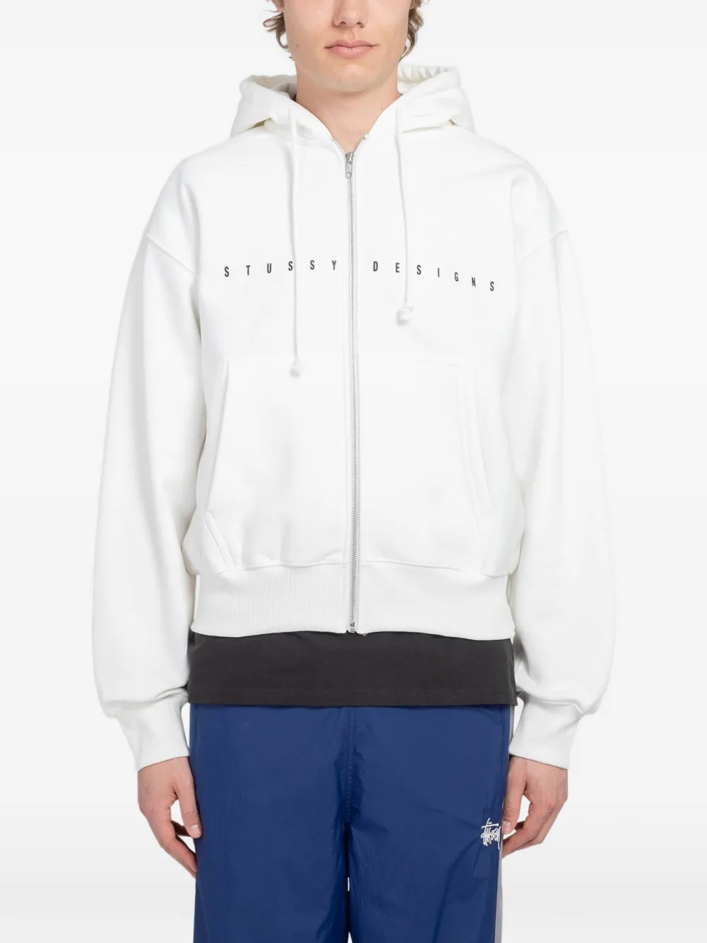 Stüssy S Box logo-print zip-up hoodie - Bianco