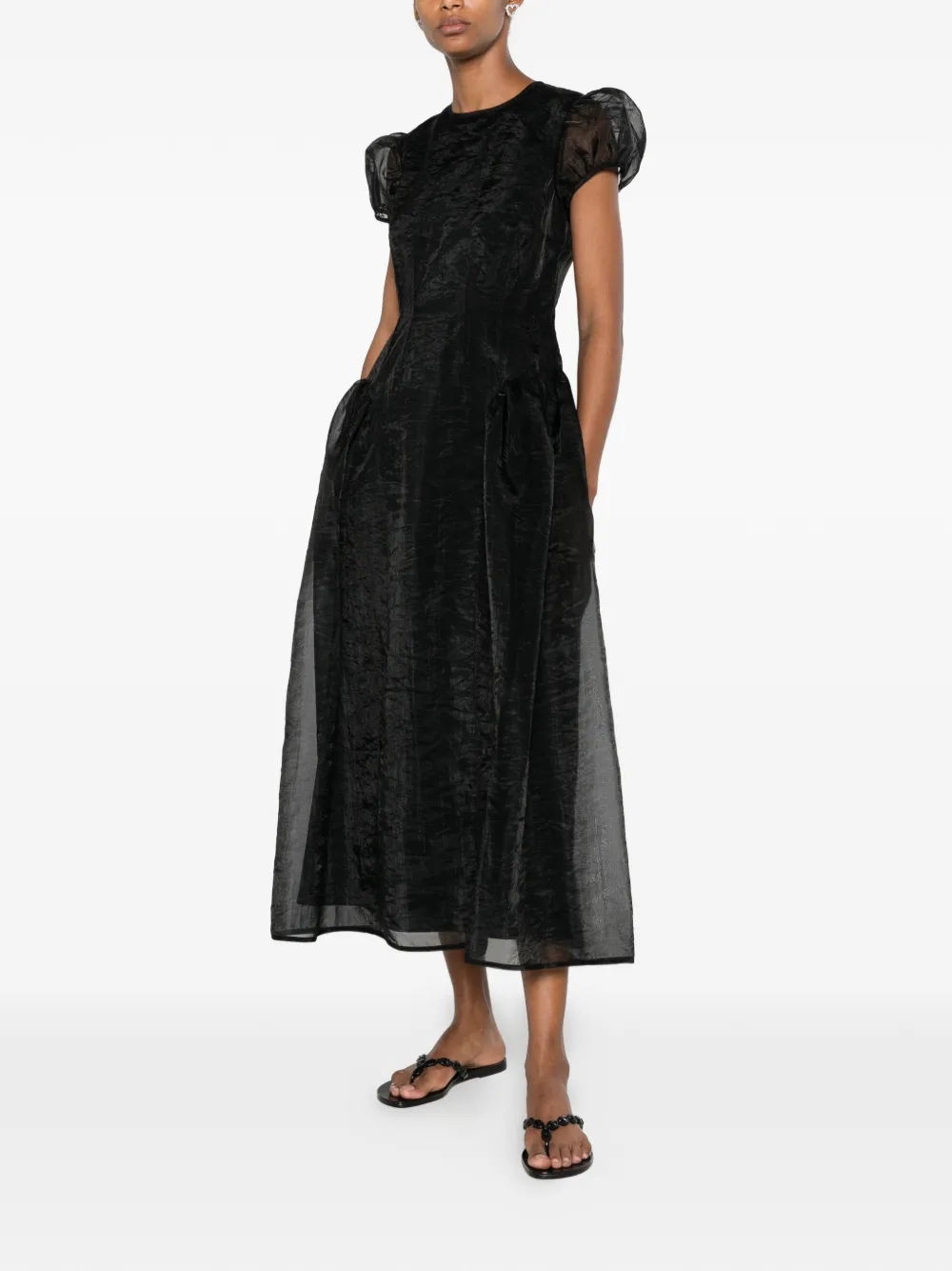 Cecilie Bahnsen Midi-jurk met pofmouwen Zwart