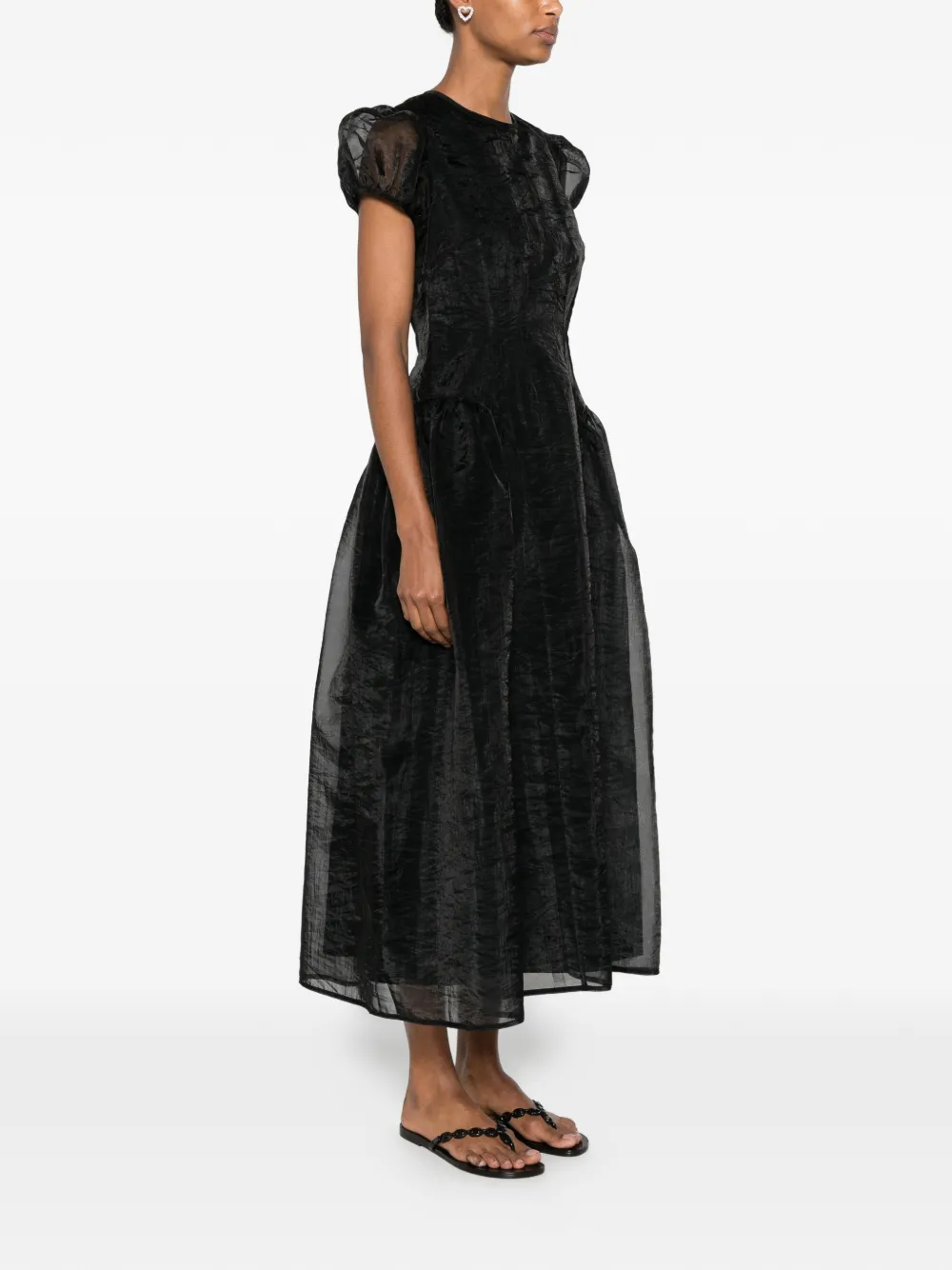 Cecilie Bahnsen Midi-jurk met pofmouwen Zwart