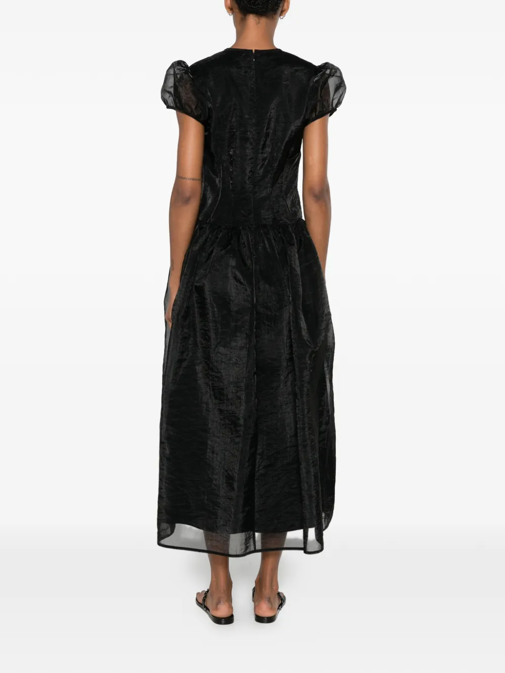 Cecilie Bahnsen Midi-jurk met pofmouwen Zwart