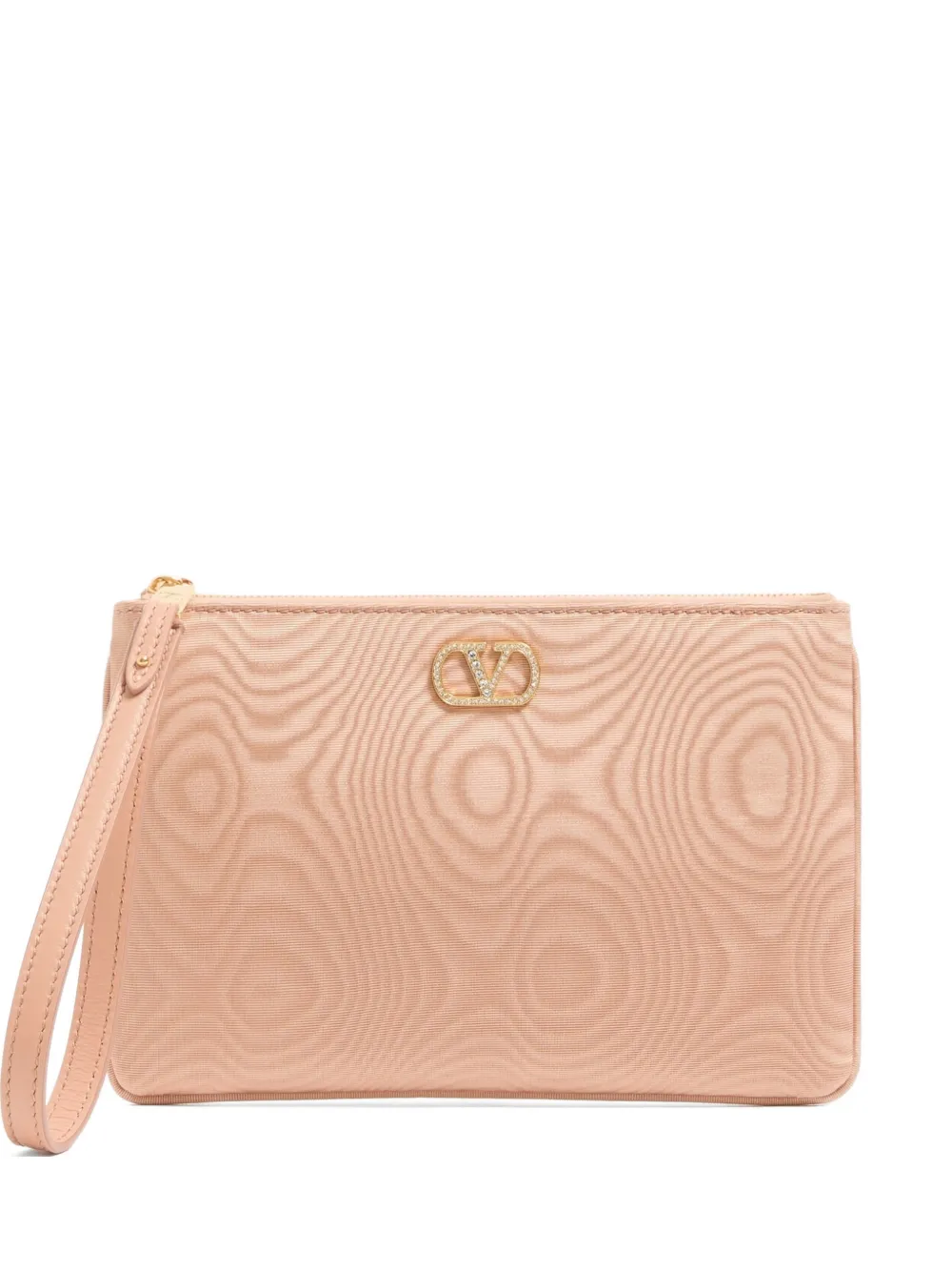 Valentino Garavani VLogo Signature clutch in Moiré fabric with jewel logo - Rosa