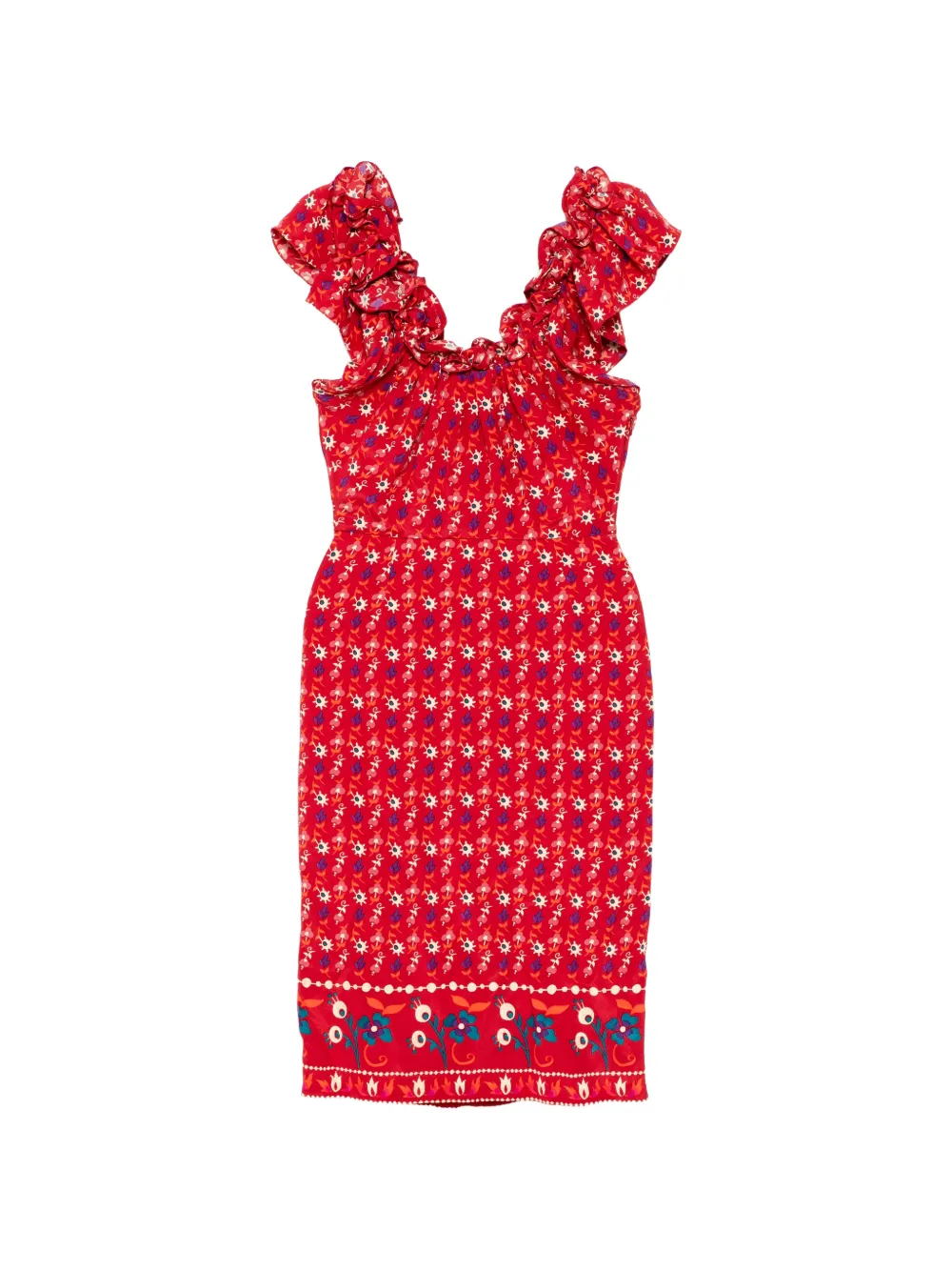 Christian Dior Pre-Owned Floral Silk Ruffled Midi Dress - Rot