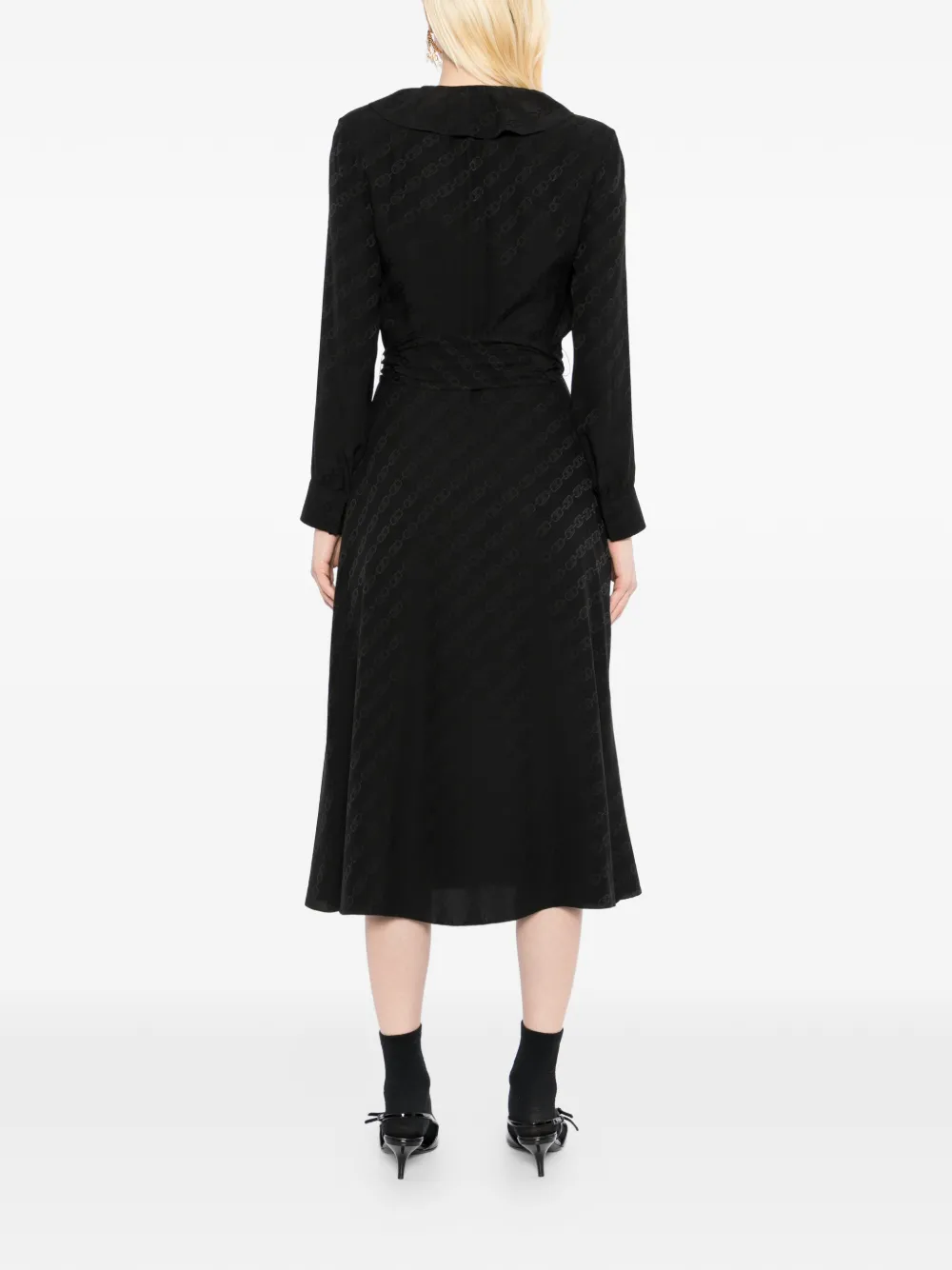 Celine Pre-Owned Triomphe zijden midi-wikkeljurk met jacquard Zwart