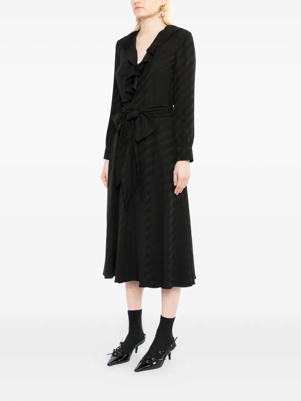 Celine Pre-Owned Triomphe zijden midi-wikkeljurk met jacquard Zwart