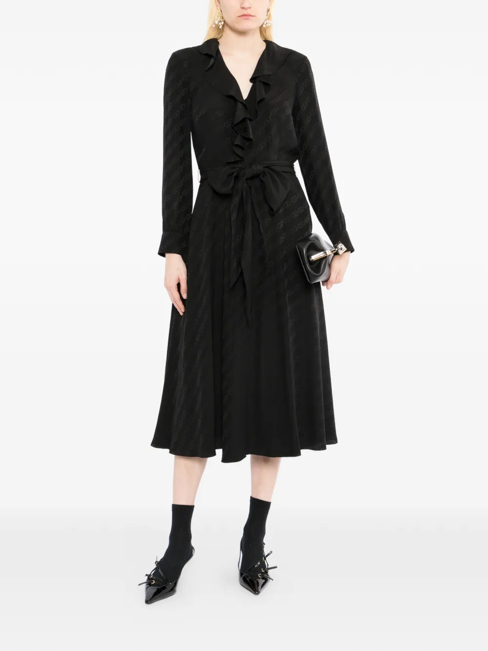 Celine Pre-Owned Triomphe zijden midi-wikkeljurk met jacquard Zwart
