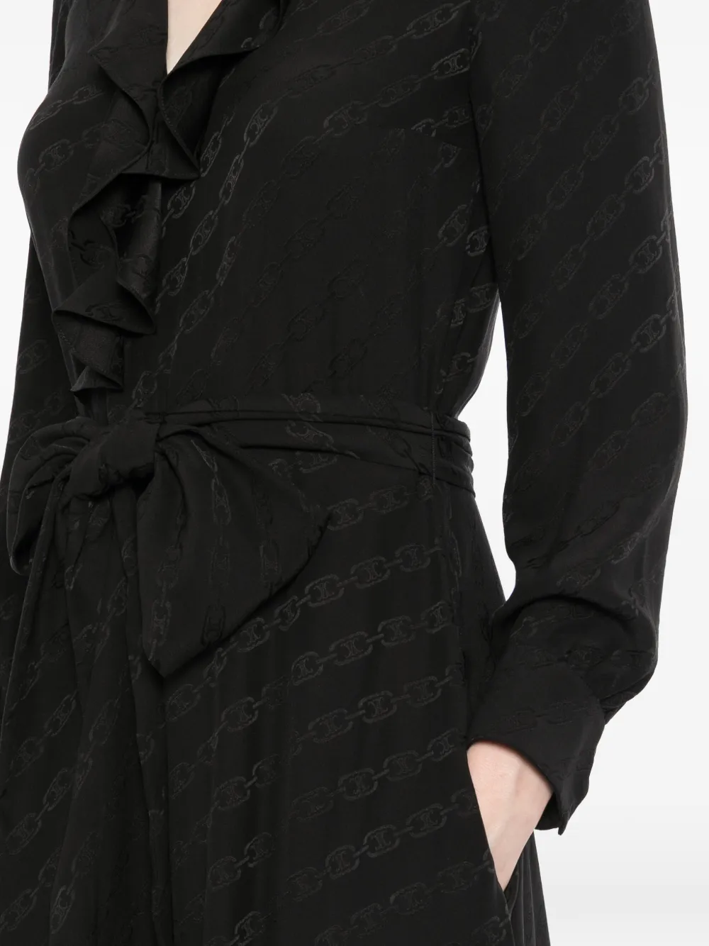 Celine Pre-Owned Triomphe zijden midi-wikkeljurk met jacquard Zwart
