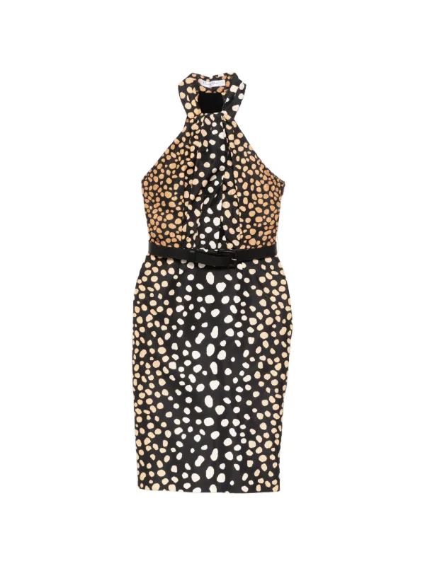 Christian Dior Pre-Owned 2009 Polka Dot Silk Halterneck Midi Dress | Black