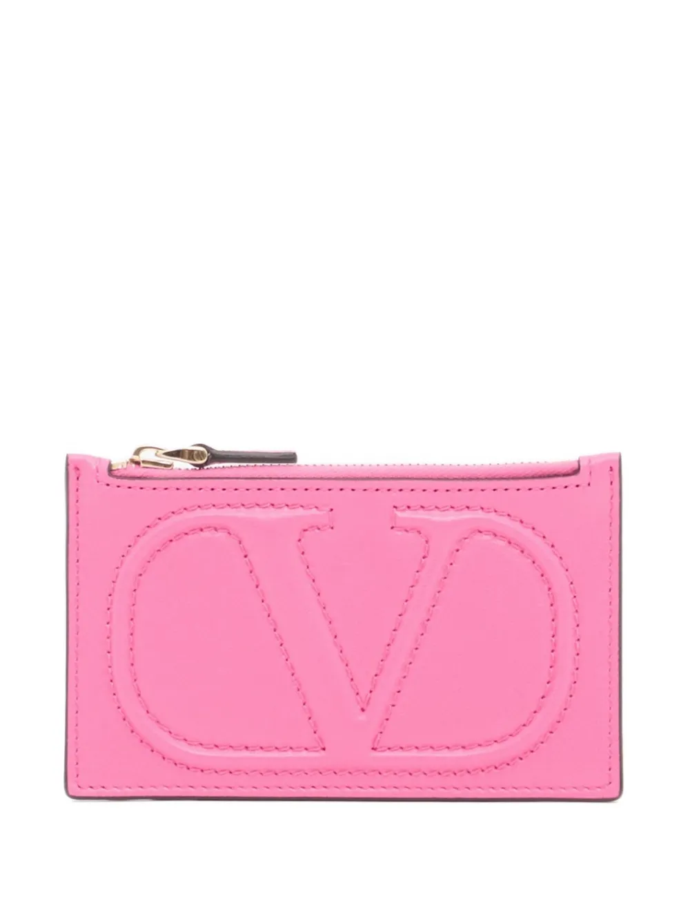 Valentino Garavani Portacarte con zip VLogo Walk in nappa - Rosa