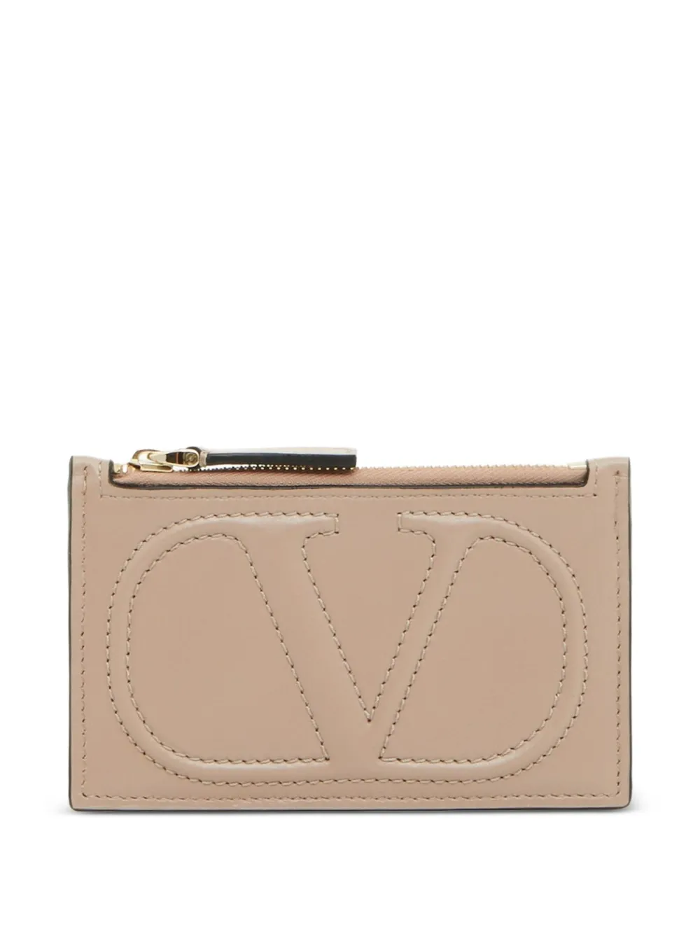 Valentino Garavani Portacarte con zip VLogo Walk in pelle di vitello - Toni neutri