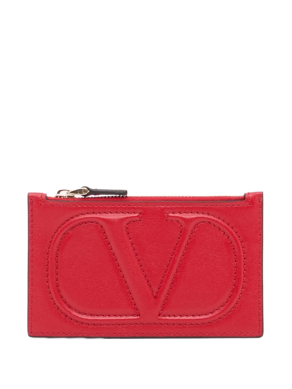 Valentino Garavani Portacarte VLogo Walk in pelle di vitello con zip - Rosso