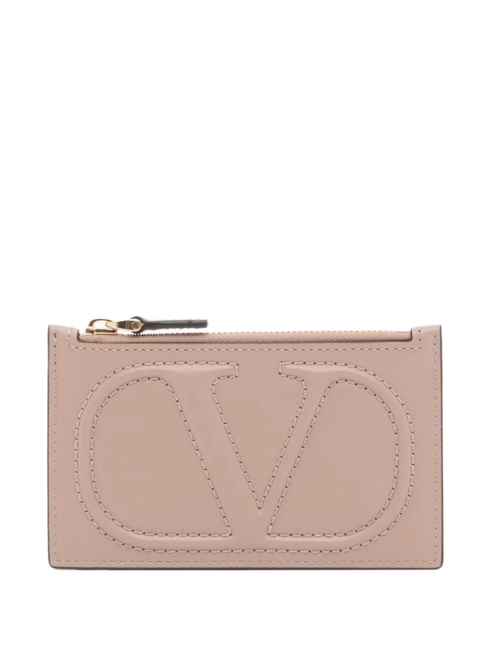 Valentino Garavani VLogo Walk zipper card holder in calfskin - Toni neutri