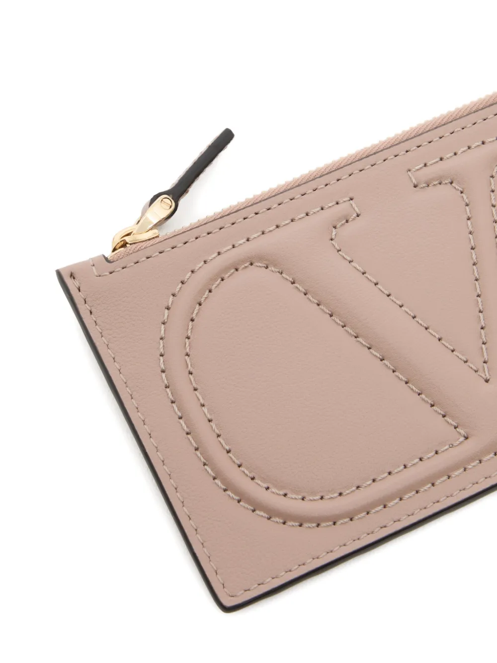 Valentino Garavani VLogo Walk kalfsleren pasjeshouder met rits Beige
