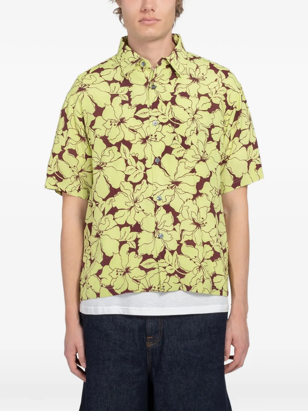Stüssy floral-detail buttoned shirt - Verde
