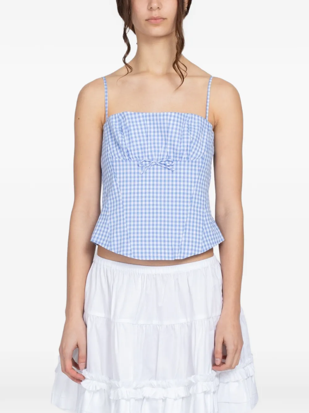 Sandy Liang Hotaru gingham-check top - Blu