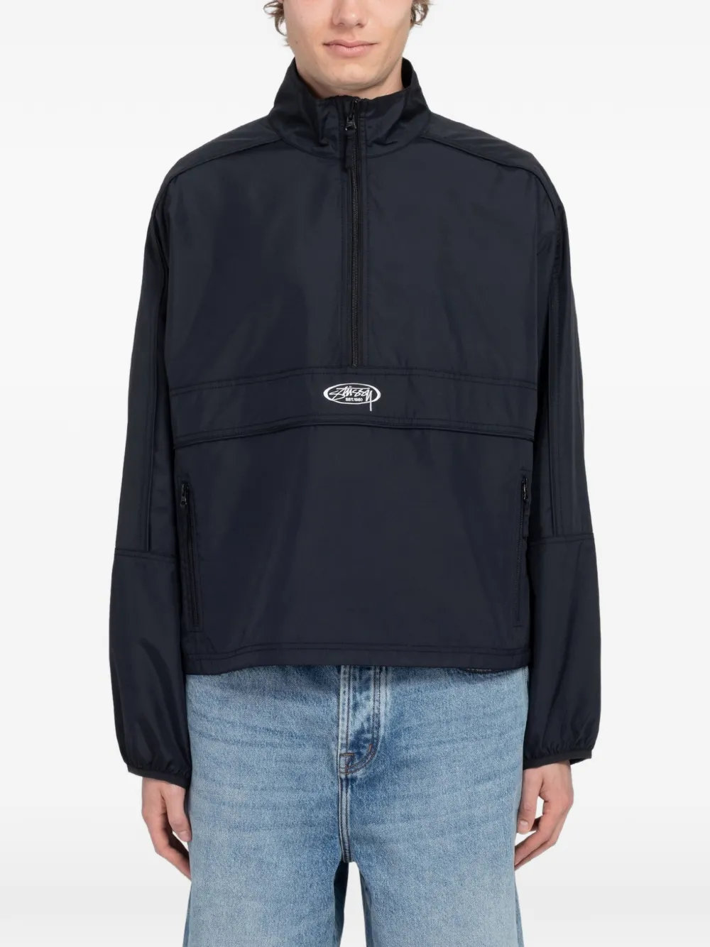 Stüssy logo-print quarter-zip jacket - Blu