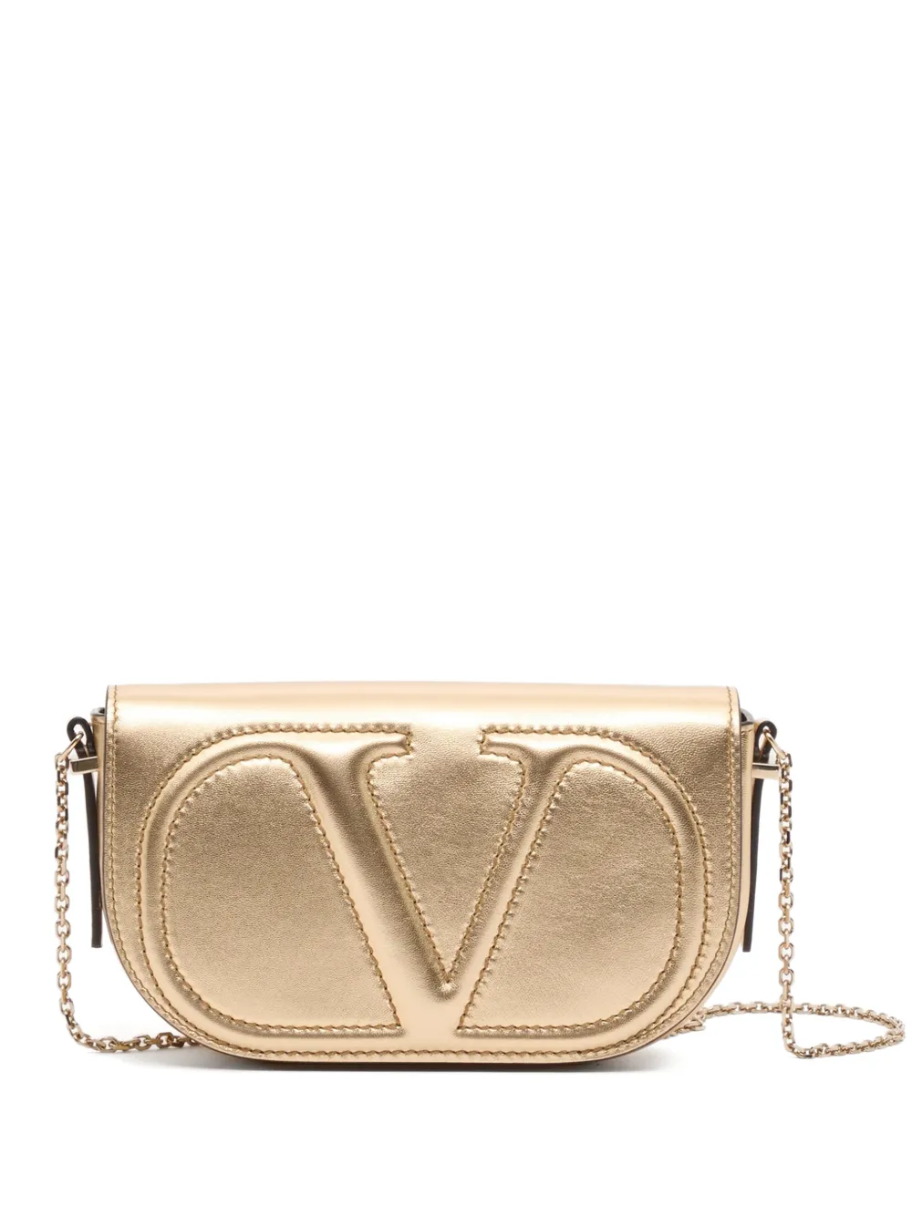Valentino Garavani Pouch VLogo Walk in nappa metallizzata con catena - Oro