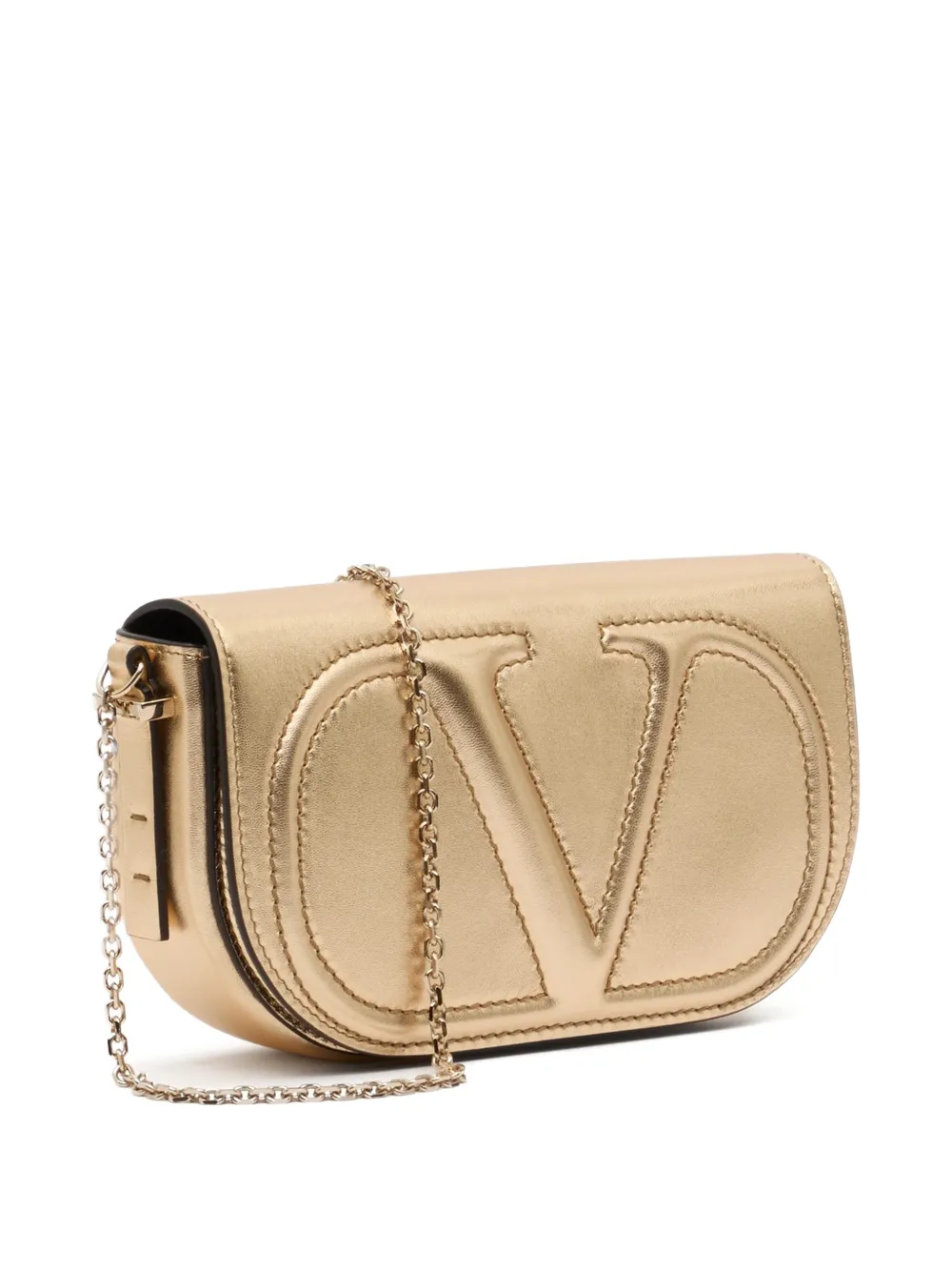 Valentino Garavani VLogo Walk metallic nappa buidel met ketting Goud