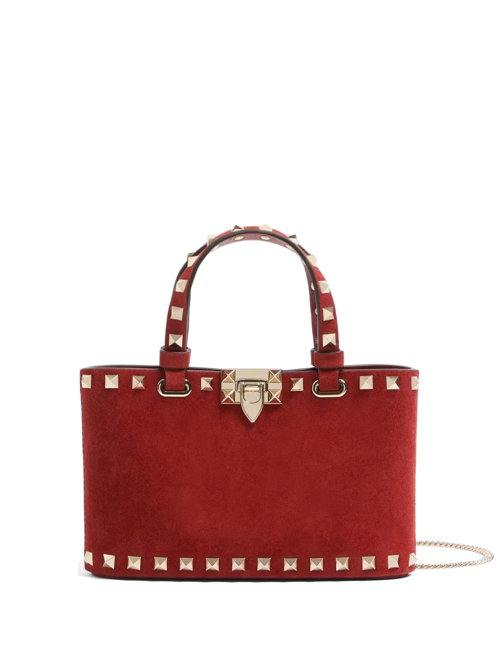 Valentino Garavani Rockstud mini suede shopping bag - Red