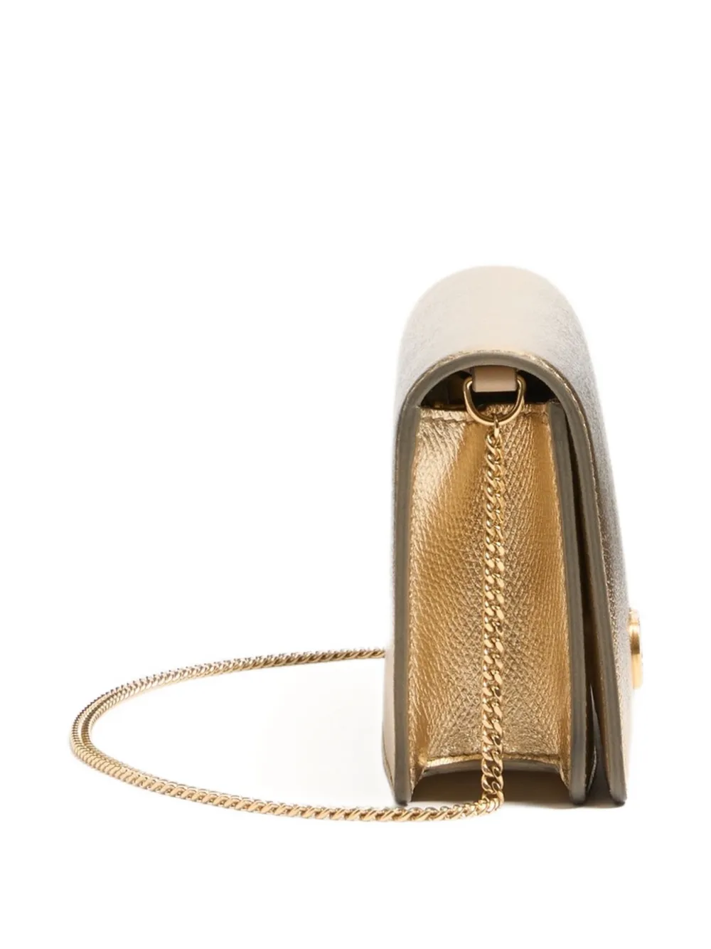 Valentino Garavani Vlogo Signature mini-schoudertas van gelamineerd korrelig kalfsleer met juwelen logo Goud