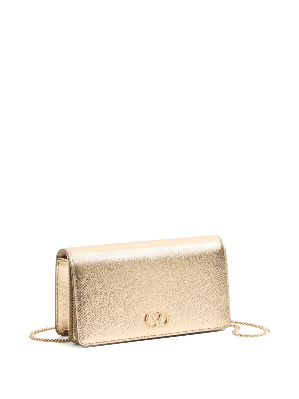 Valentino Garavani Vlogo Signature mini-schoudertas van gelamineerd korrelig kalfsleer met juwelen logo Goud