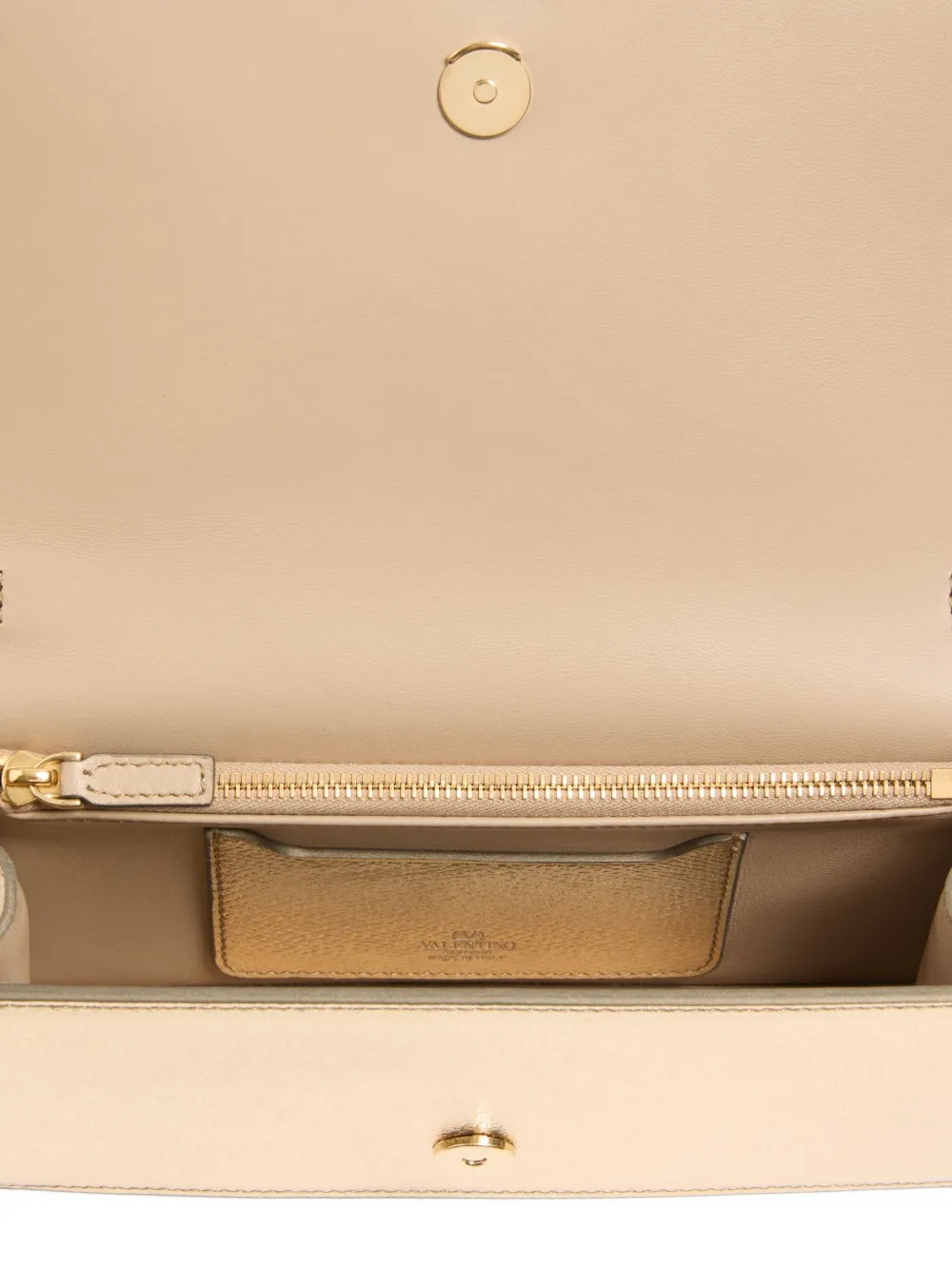 Valentino Garavani Vlogo Signature mini-schoudertas van gelamineerd korrelig kalfsleer met juwelen logo Goud