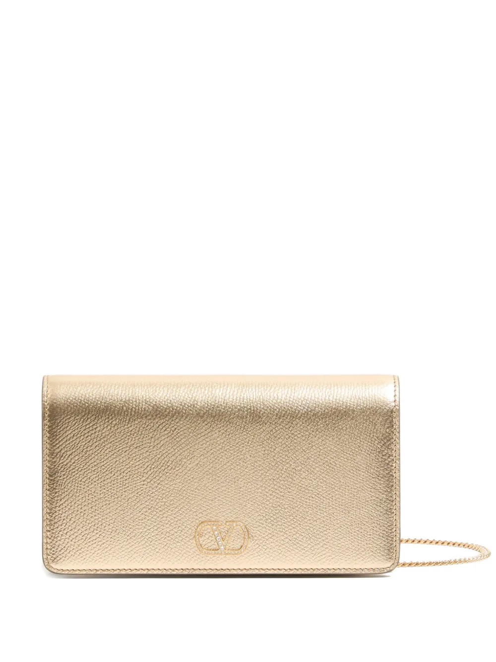 Valentino Garavani Borsa a spalla VLogo Signature mini in pelle di vitello zigrinata con logo gioiello - Oro