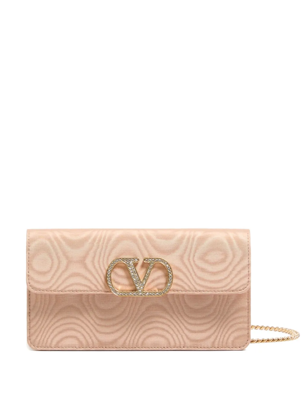 Valentino Garavani Portafoglio VLogo Signature in moirè con catena e logo gioiello - Rosa